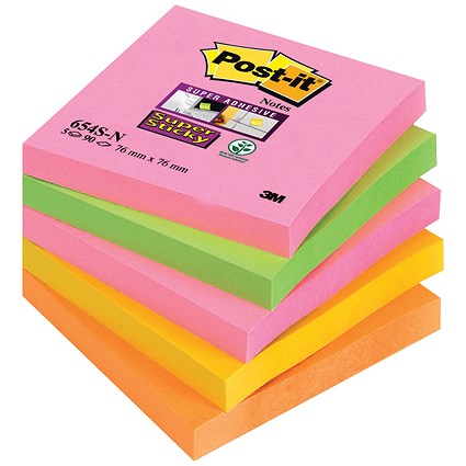 Post-it Super Sticky Notes, 76x76mm, Capetown, Pack of 5 x 90 Notes