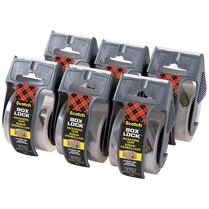 Scotch Box Lock Packaging Tape and Dispenser, 48mmx20.3m, Pack of 6