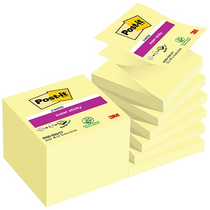 Post-it Super Sticky Z-Notes, 76 x 76mm, Yellow, Pack of 12 x 90 Z-Notes