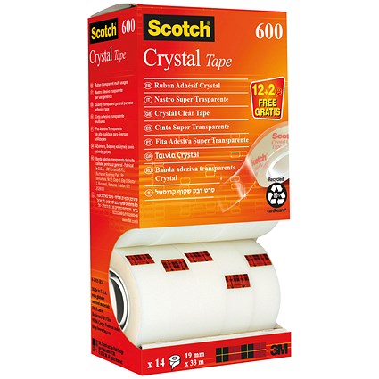 Scotch Crystal Tape, 19mm x 33m, Pack of 14