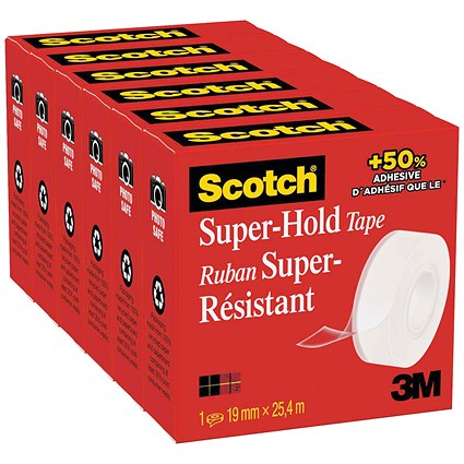 Scotch Super Hold Tape 19mm x 25.4m (Pack of 6)