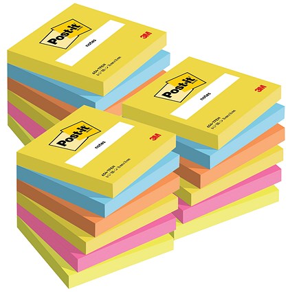 Post-it Energetic Palette Colour Notes, 76 x 76mm, Rainbow Colours, Pack of 6 x 100 Notes - 3 Pack Saver Bundle