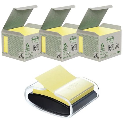 Post-It Recycled Z-Notes 76x76mm Yellow (Pack of 6) Buy 3 + FOC Dispenser
