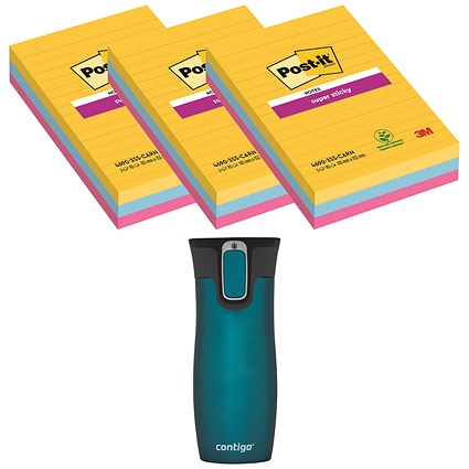 Post-it Super Sticky XXL Ruled Notes, 101 x 152mm, Rio, Pack of 3 x 90 Notes - Buy 3 Get Free Travel Mug Post-it Super Sticky XXL Ruled Notes, 101 x 152mm, Rio, Pack of 3 x 90 Notes - Buy 3 Get Free Travel Mug