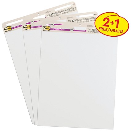 Post-it Super Sticky Meeting Charts 2+1 White Pack of 3