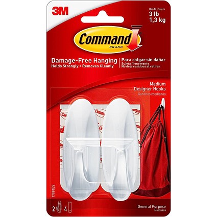 Command Oval Adhesive Hooks, Medium, Pack of 2 Command Oval Adhesive Hooks, Medium, Pack of 2