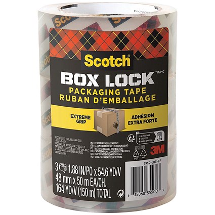 Scotch Box Lock Packing Tape 3in Core (Pack of 3) 3950-LR3-DC