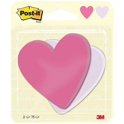 Post-it Heart Shaped Notes, 70 x 72mm, Pink, Pack of 2 x 75 Notes