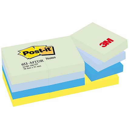 Post-it Colour Notes, 38x51mm, Dreamy Palette Rainbow Colours, Pack of 12 x 100 Notes