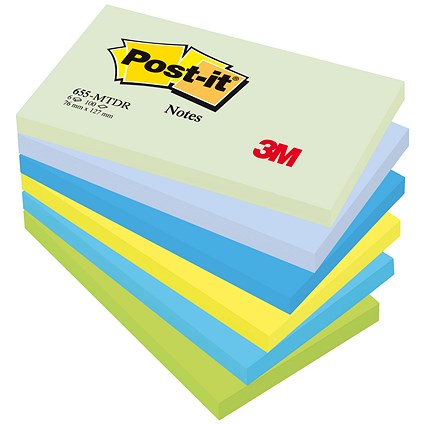 Post-it Colour Notes, 76x127mm, Dreamy Palette Rainbow Colours, Pack of 6 x 100 Notes