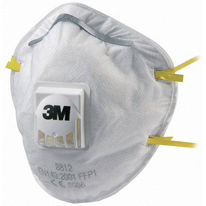 3M 8812 FFP1 Valved Mask, White, Pack of 10 3M 8812 FFP1 Valved Mask, White, Pack of 10