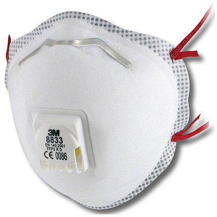 3M 8833 FFP3V Valved Mask, White, Pack of 10
