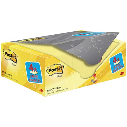 Post-it Note Value Display Pack, 76 x 127mm, Yellow, Pack of 20 x 100 Notes