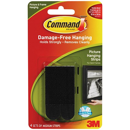 Command Picture Hanging Strips, Medium, Black, Pack of 4