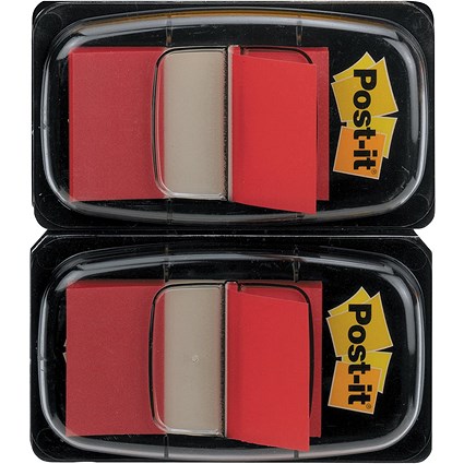 Post-it Index Tabs Dispenser with Red Tabs, 25 x 43mm,Pack of 2(100 Flags in total)