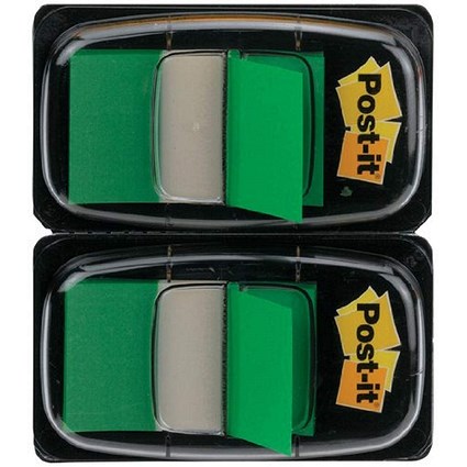 Post-it Index Tabs Dispenser with Green Tabs, 25 x 43mm, Pack of 2(100 Flags in total)