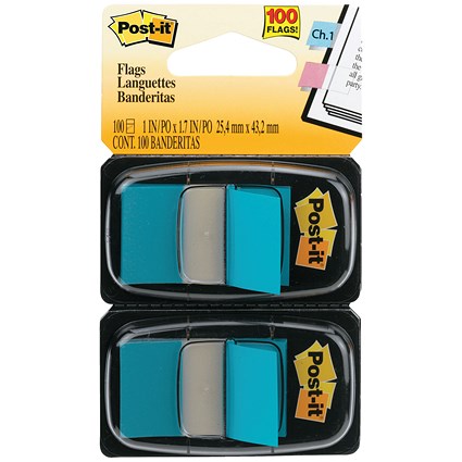 Post-it Index Tabs Dispenser with Blue Tabs, 25 x 43mm, Pack of 2(100 Flags in total)