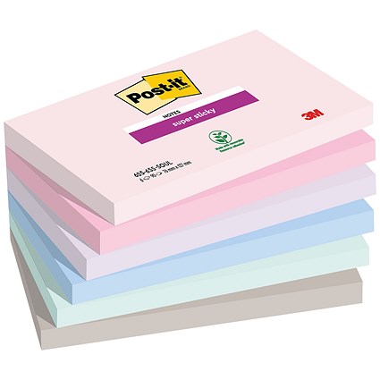 Post-it Super Sticky Notes, 76 x 127mm, Soulful, Pack of 6 x 90 Notes