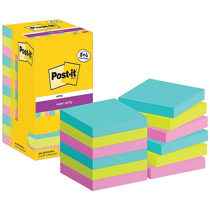 Post-it Super Sticky Notes, 76 x 76mm, Cosmic, Pack of 12 x 90 Notes