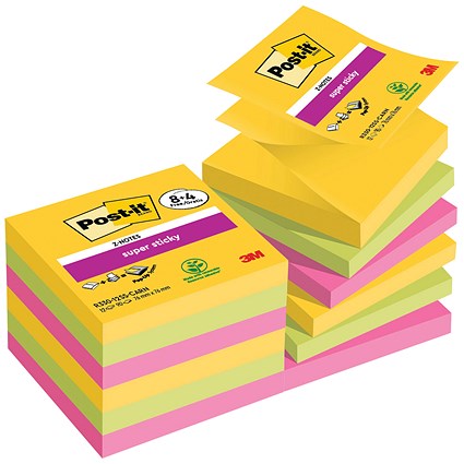 Post-it Super Sticky Z-Notes Value Pack, 76 x 76mm, Carnival, Pack of 12 x 90 Z-Notes