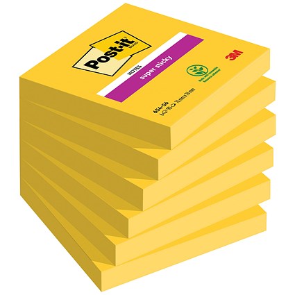 Post-it Super Sticky Notes, 76 x 76mm, Ultra Yellow, Pack of 6 x 90 Notes