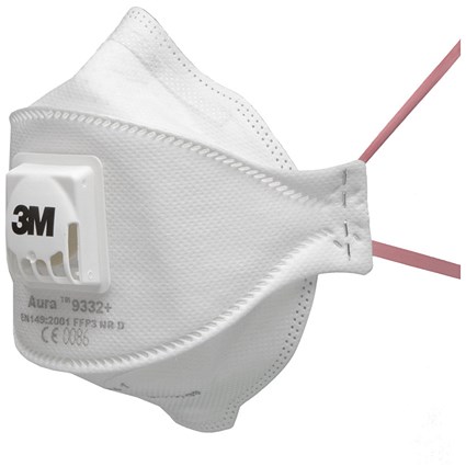 3M Aura 9332+ FFP3V Fold-Flat Valved Mask, White, Pack of 10