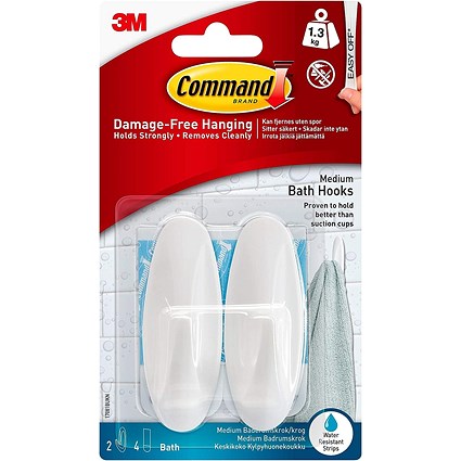Command Bath Hook with Water Resistant Strips Medium Frosted Clear 2HK+2S Bath18