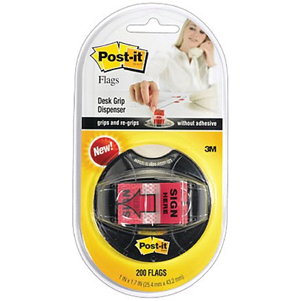 Post-it Index Tabs Sign Here Red with Desk Grip Dispenser (Pack of 200)