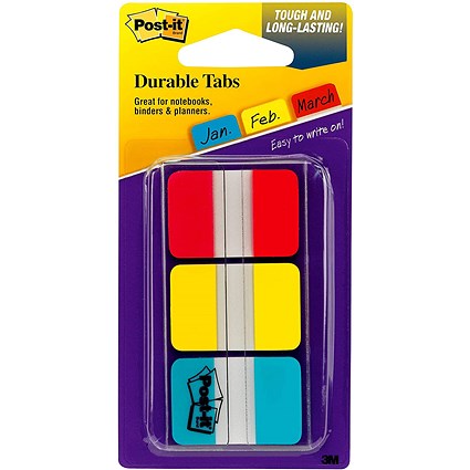 Post-it Durable Index Tabs, 25mm, Assorted, Pack of 66(22 of each colour) Post-it Durable Index Tabs, 25mm, Assorted, Pack of 66(22 of each colour)