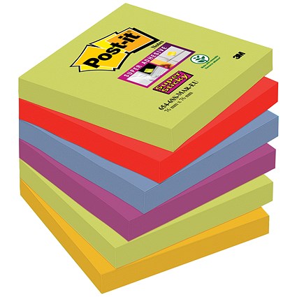 Post-it Super Sticky Notes, 76x76mm, Marrakesh, Pack of 6 x 90 Notes