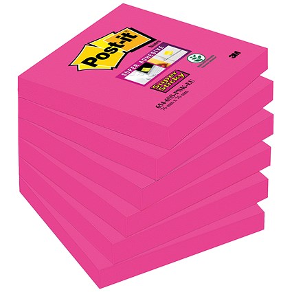 Post-it Notes Super Sticky 76x76mm Fuchsia 90 Sheets (Pack of 6) 654-6SS-PNK-EU