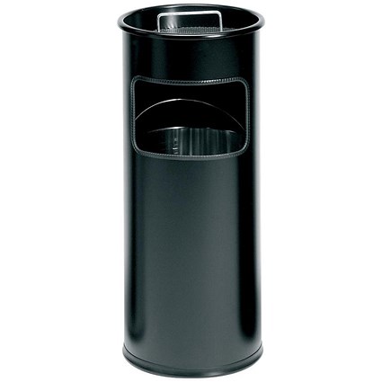 Durable Ashtray Waste Bin with 1.5 Kilos of Silver Sand 17 Litres with 2 Litre Ashtray Black