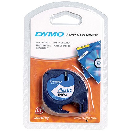 Dymo S0721660 LetraTag Plastic Tape, 12mmx4m, Black on White