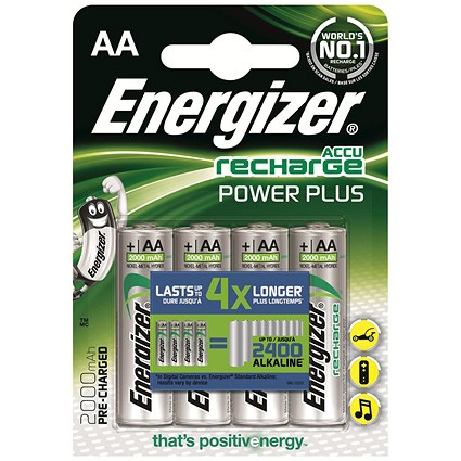 Energizer Rechargeable Battery, NiMH Capacity 2000mAh HR6, 1.2V, AA - Pack of 4