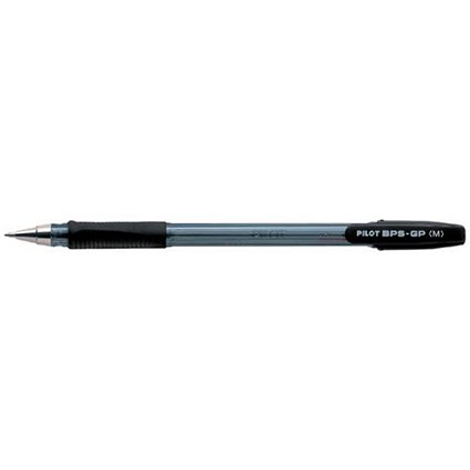 Pilot BPS GP Ball Pen / Rubberised Grip / Medium / Black / Pack of 12