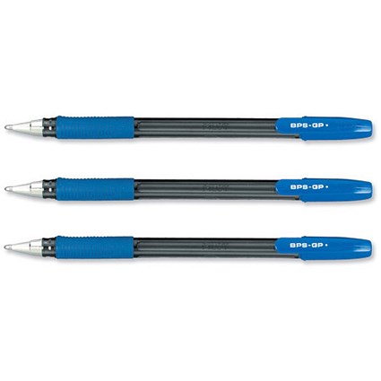 Pilot BPS GP Ball Pen / Rubberised Grip / Medium / Blue / Pack of 12