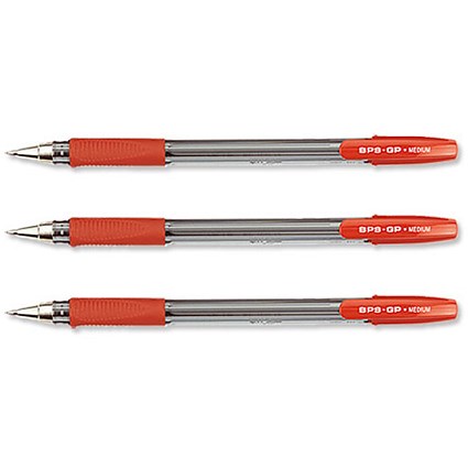 Pilot BPS GP Ball Pen Rubberised Grip Medium 1.0mm Tip 0.4mm Line Red [Pack 12]