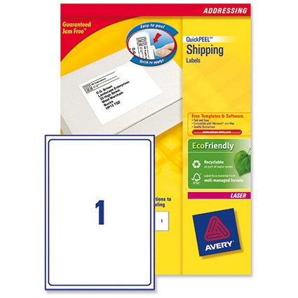 Avery BlockOut Jam-free Laser Addressing Labels / 1 per Sheet / 199.6x289.1mm / White / L7167-40 / 40 Labels