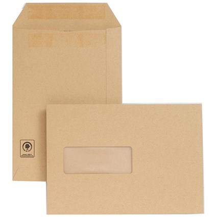 New Guardian Heavyweight C5 Pocket Envelopes with Window, Manilla, Press Seal, 130gsm, Pack of 250