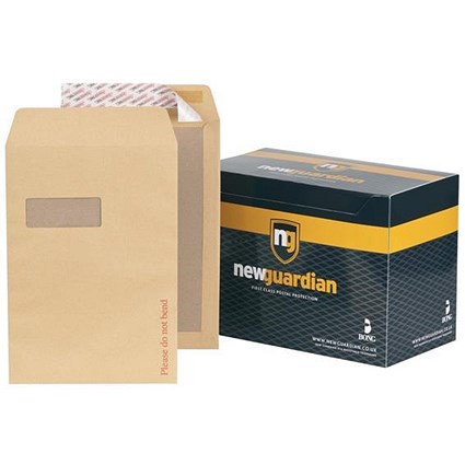 New Guardian C4 Board-backed Envelopes, Window, 130gsm, Peel & Seal, Manilla, Pack of 125