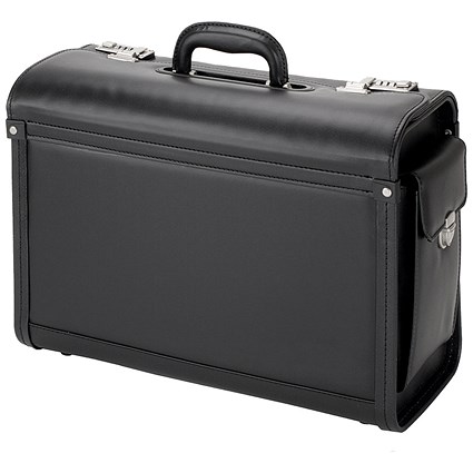 Alassio Genova Pilot Case, Multi-section, 2 Combination Locks, Leather-look, Black