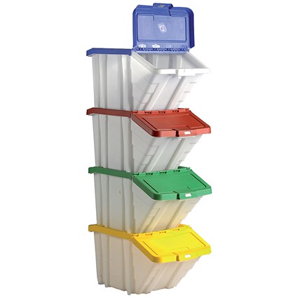 Storage Container Bin, 50 Litre, Assorted Lids, Pack of 4