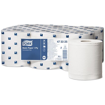 Tork Centrefeed Hand Towel Rolls, 1-Ply, White, 6 Rolls