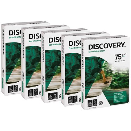 Discovery A4 Everyday Paper, White, 75gsm, Box (5 x 500 Sheets)