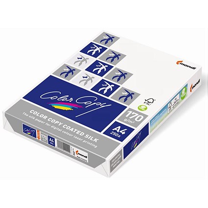 Color Copy A4 Silk Coated Paper, White, 170gsm, Ream (250 Sheets)