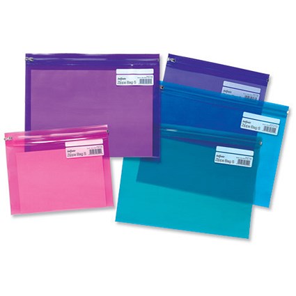 Snopake Zippa Bag Plastic Folder Zip Pull Flexible A4 Assorted [Pack 25]