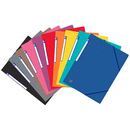 Oxford Elasticated Folders, 3-Flap, Foolscap, Assorted, Pack of 10