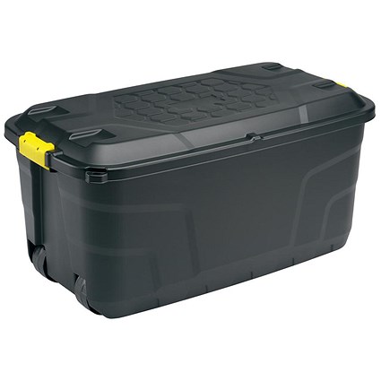 Strata Storage Trunk with Lid & Wheels, 145 Litre, Black