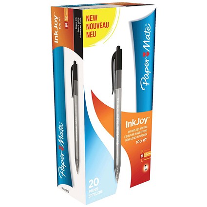 Paper Mate Inkjoy 100 Retractable Ballpoint Pen, Black, Pack of 20