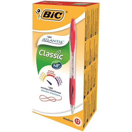 Bic Atlantis Refresh Ballpoint, Red, Pack of 12
